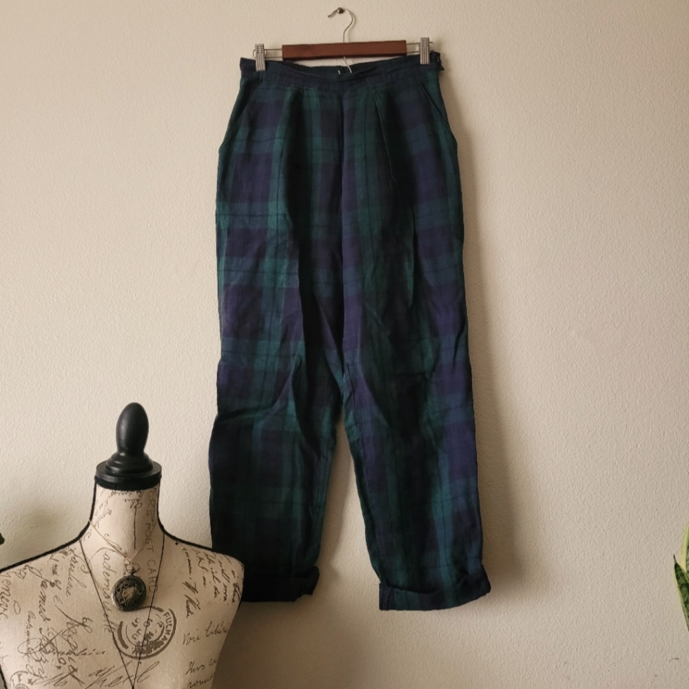VINTAGE Ralph Lauren Black WatchTarten Linen Pants